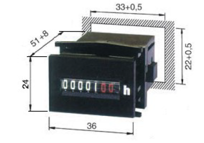 Betriebsstundenzähler, 24x36, AC/DC